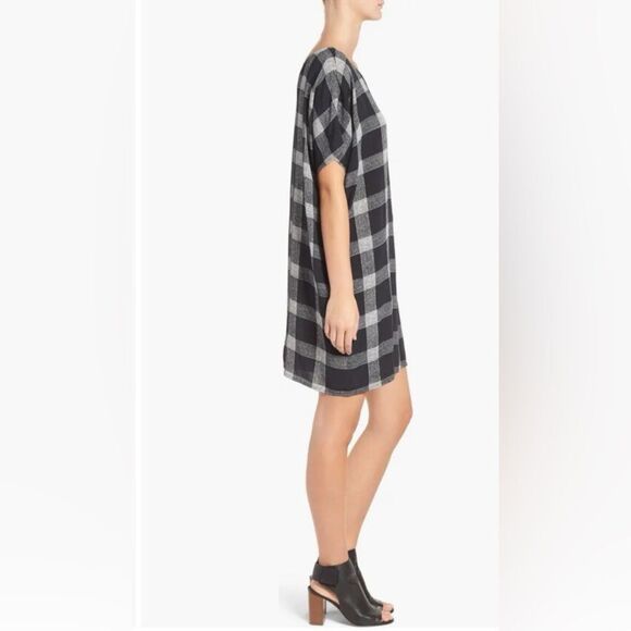 Madewell Women's Zip Front Black Buffalo Plaid Check Sheath Dress Size Small - Picture 2 of 8